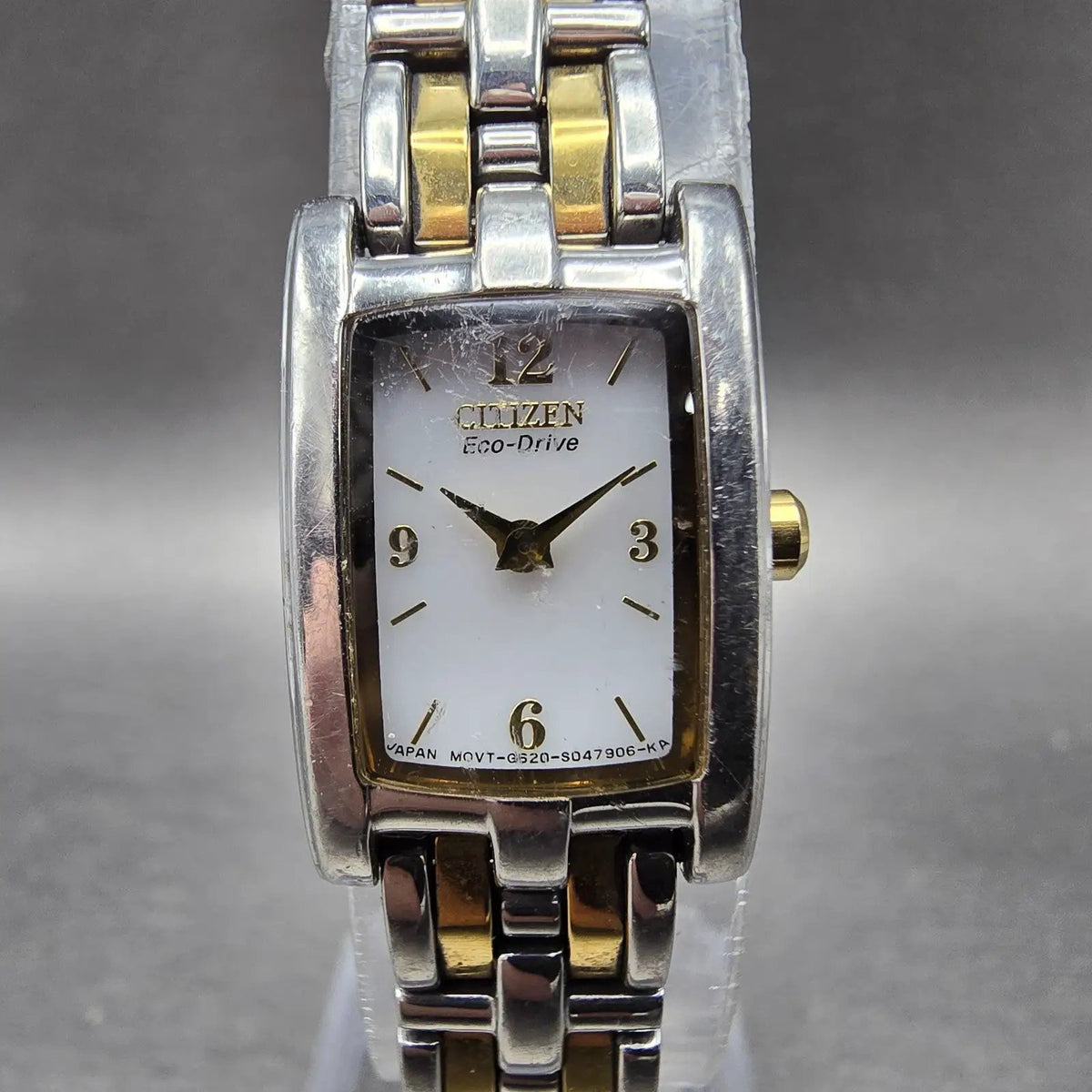 Citizen Eco-Drive Tank Watch Women 14mm White Dial Two Tone Rectangle G620 Runs0
