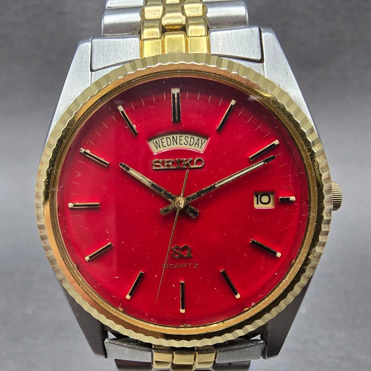 Seiko President Watch Men 36mm Red Dial Two Tone Daydate 5Y23-8A69 New Batt0