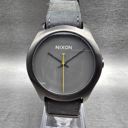 Nixon The Mod Watch Men 39mm Gray Dial Black Tone Round Leather Band New Battery0