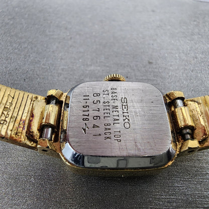 Seiko Tank Watch Women 16mm Champagne Dial Gold Tone Manual 115179 Runs9