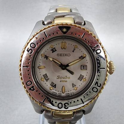 Seiko Scuba Dive Watch Women 31mm White Dial Two Tone Date Round New Battery1