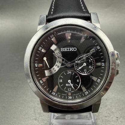 Seiko Watch Men 39mm Black Dial Silver Tone Daydate 24 Hour 5Y66-0AA0 NewBattery0