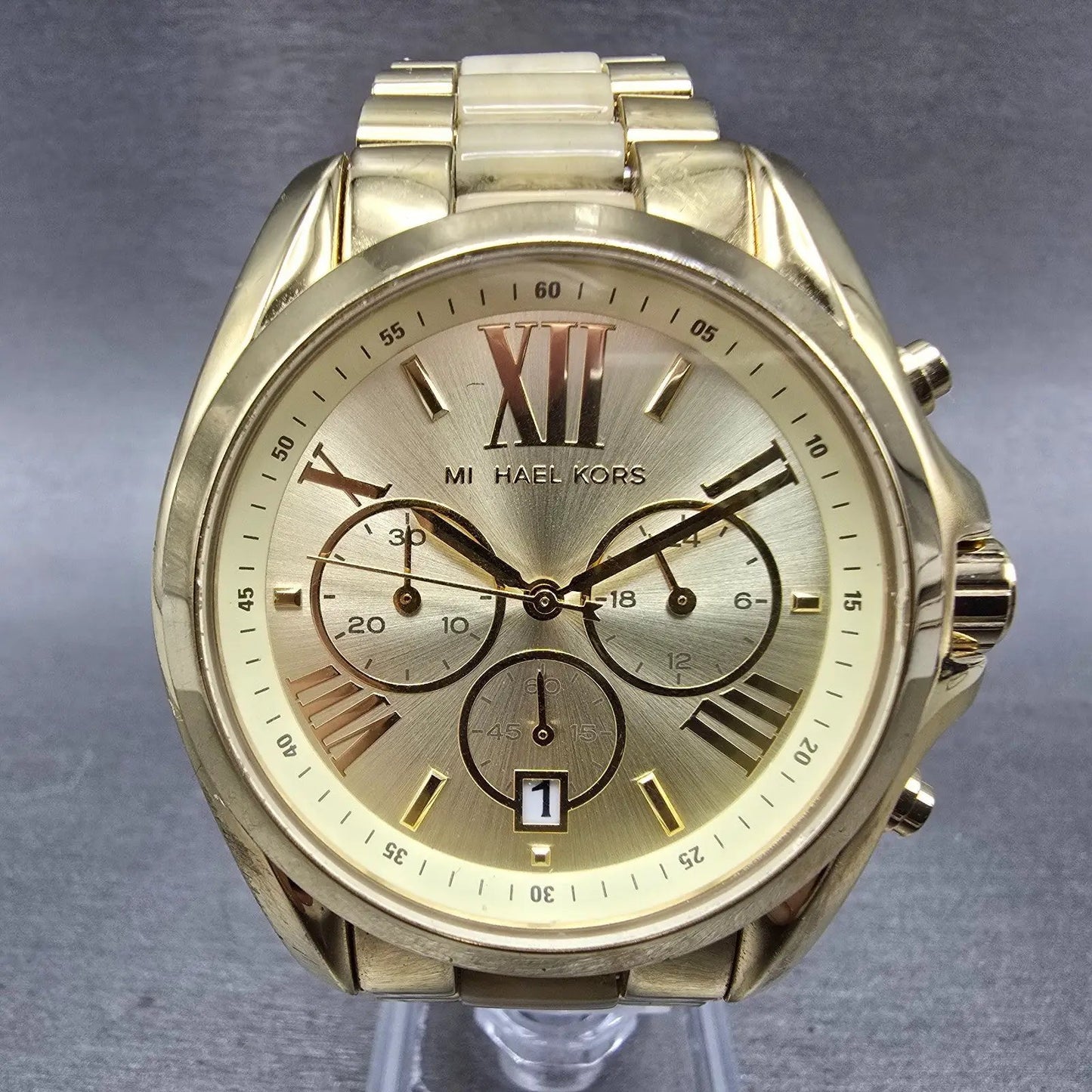 Michael kors Bradshaw Watch Women 43mm Champagne Dial Gold Tone Date New Battery0