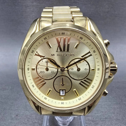 Michael kors Bradshaw Watch Women 43mm Champagne Dial Gold Tone Date New Battery0