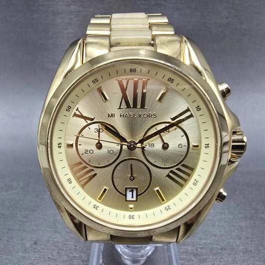 Michael kors Bradshaw Watch Women 43mm Champagne Dial Gold Tone Date New Battery0