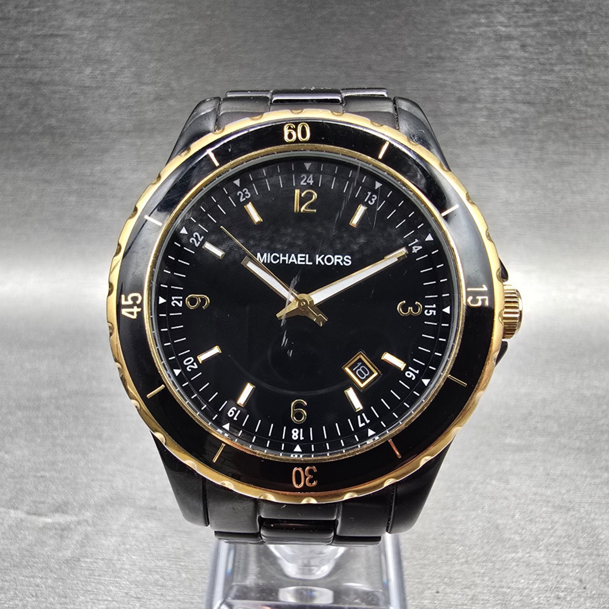 Michael Kors Madison Watch Men 42mm Black Dial Black Date MK-5173 New Battery0
