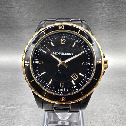 Michael Kors Madison Watch Men 42mm Black Dial Black Date MK-5173 New Battery0