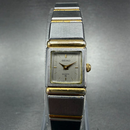 Seiko Tank Watch Women 14mm Silver Dial Two Tone Square 1E20-5030 New Battery0