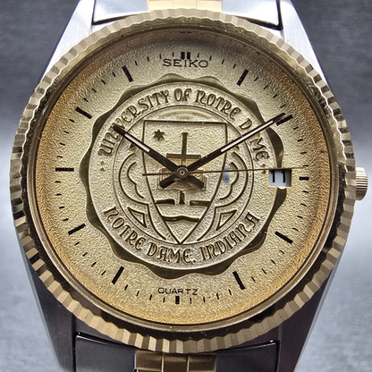 Seiko President Watch Men 35mm Gold Dial Two Tone Date Round Notre Dame New Batt1