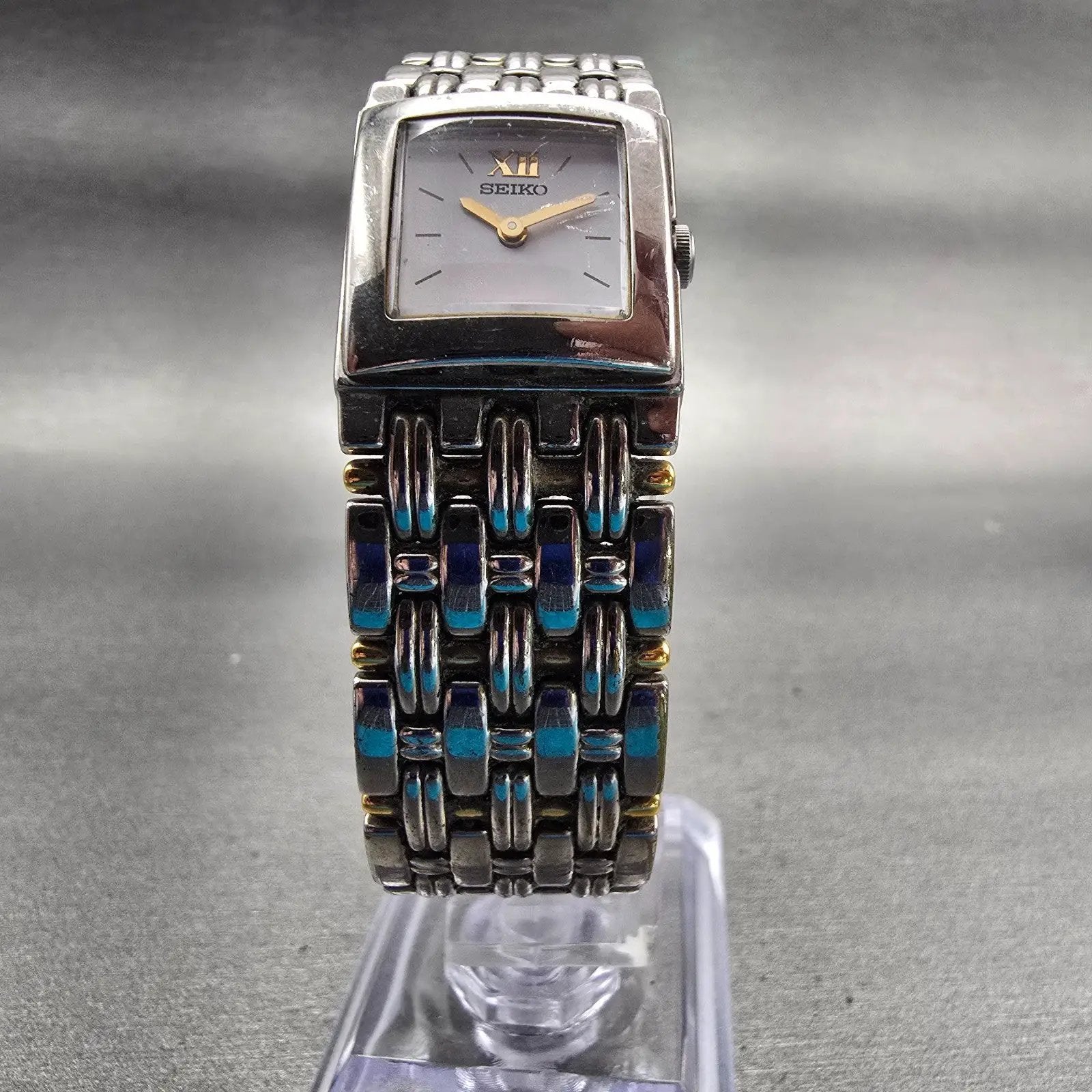 Seiko Watch Women 19mm White Dial Silver Tone Rectangle 1N01-5010 New Battery5