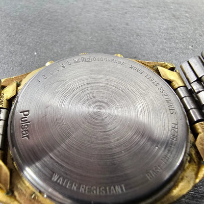 Seiko Pulsar Watch Men 33mm Champagne Dial Gold Tone Analog Digital New Battery9