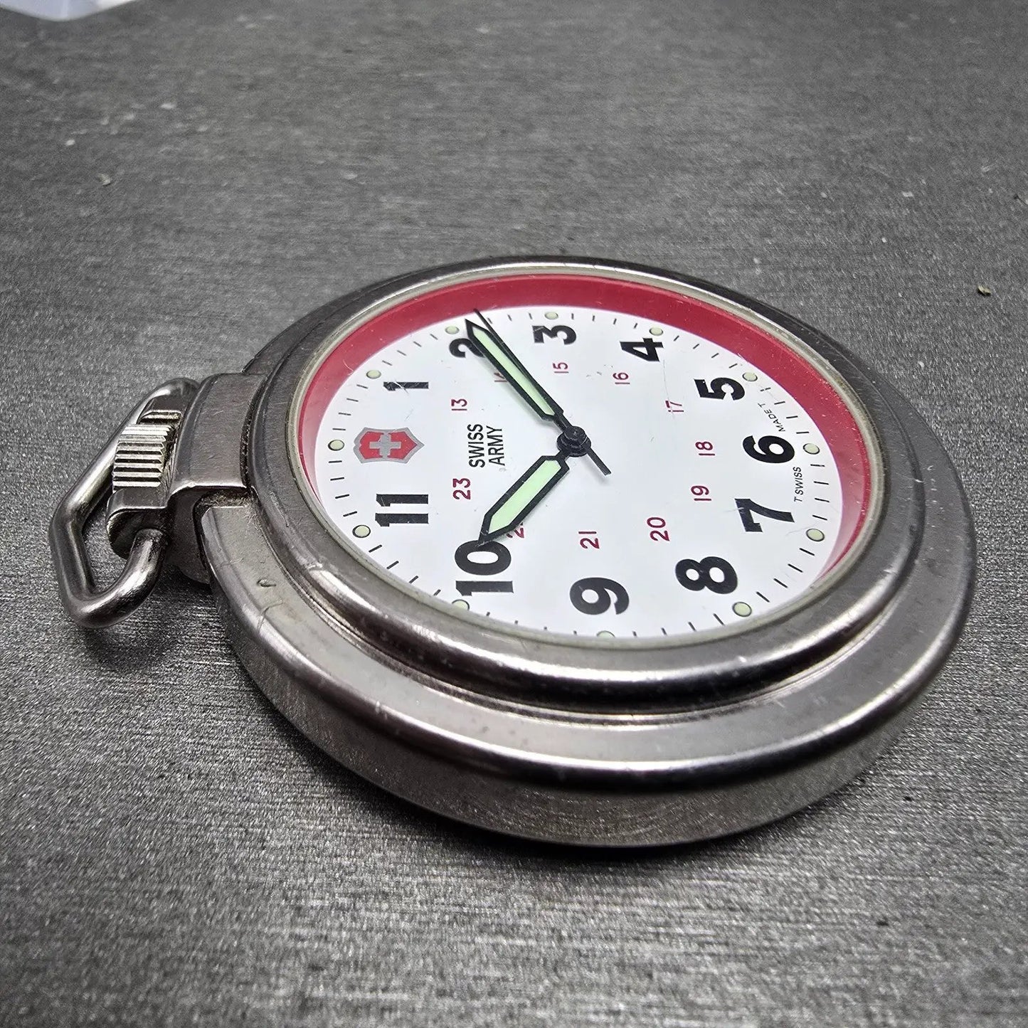 Victorinox Swiss Army Pocket Watch Men 48mm White Dial Silver Tone Round PARTS4