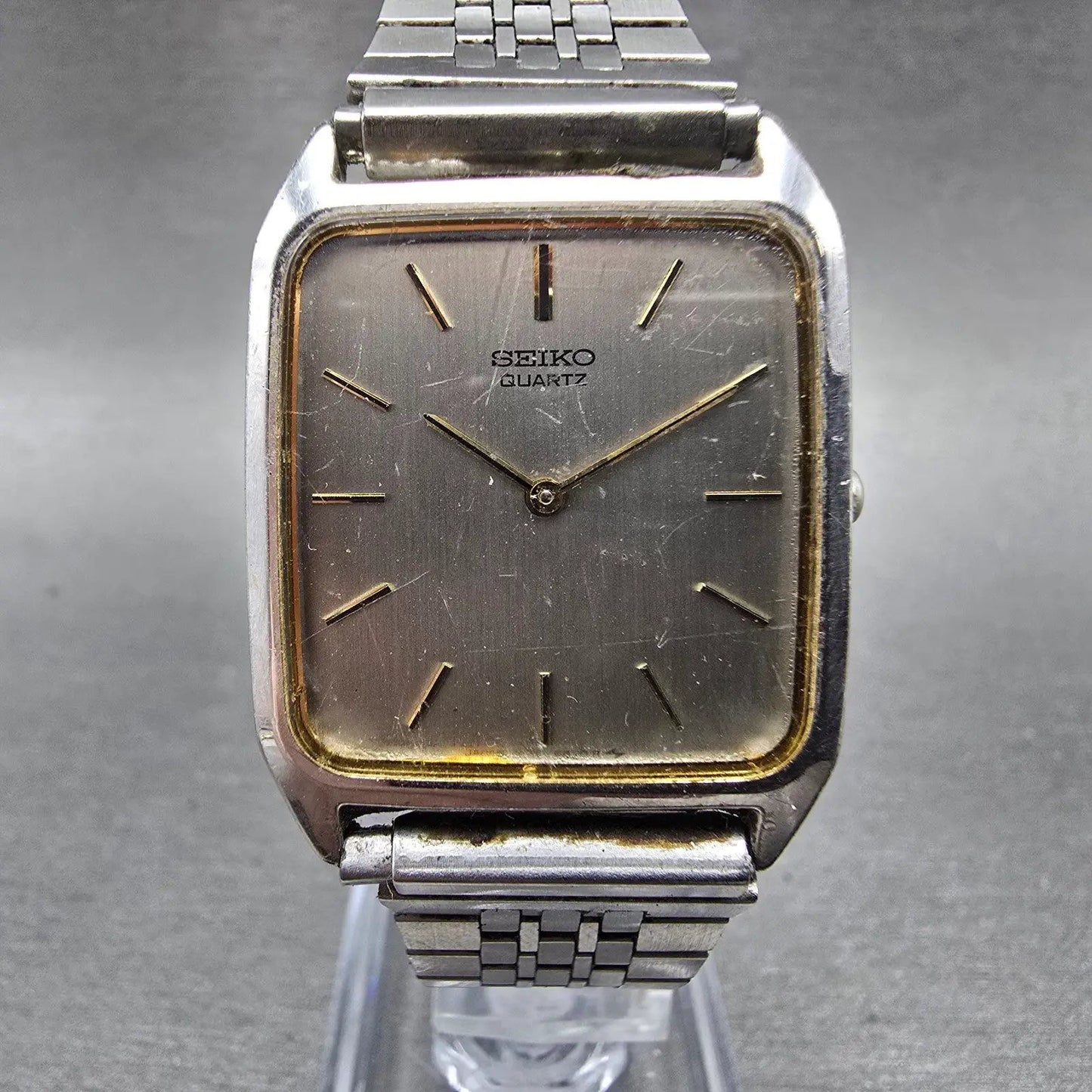Seiko Tank Watch Men 26mm Silver Dial Silver Tone Rectangle 7430-5300 PARTS VTG0