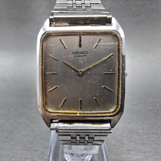 Seiko Tank Watch Men 26mm Silver Dial Silver Tone Rectangle 7430-5300 PARTS VTG0