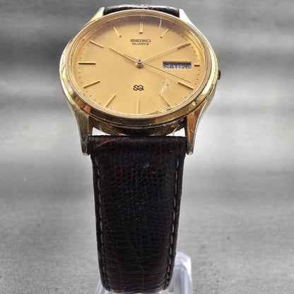 Seiko SQ Watch Men 34mm Gold Dial Gold Tone Daydate Round 5Y23-7079 New Battery5