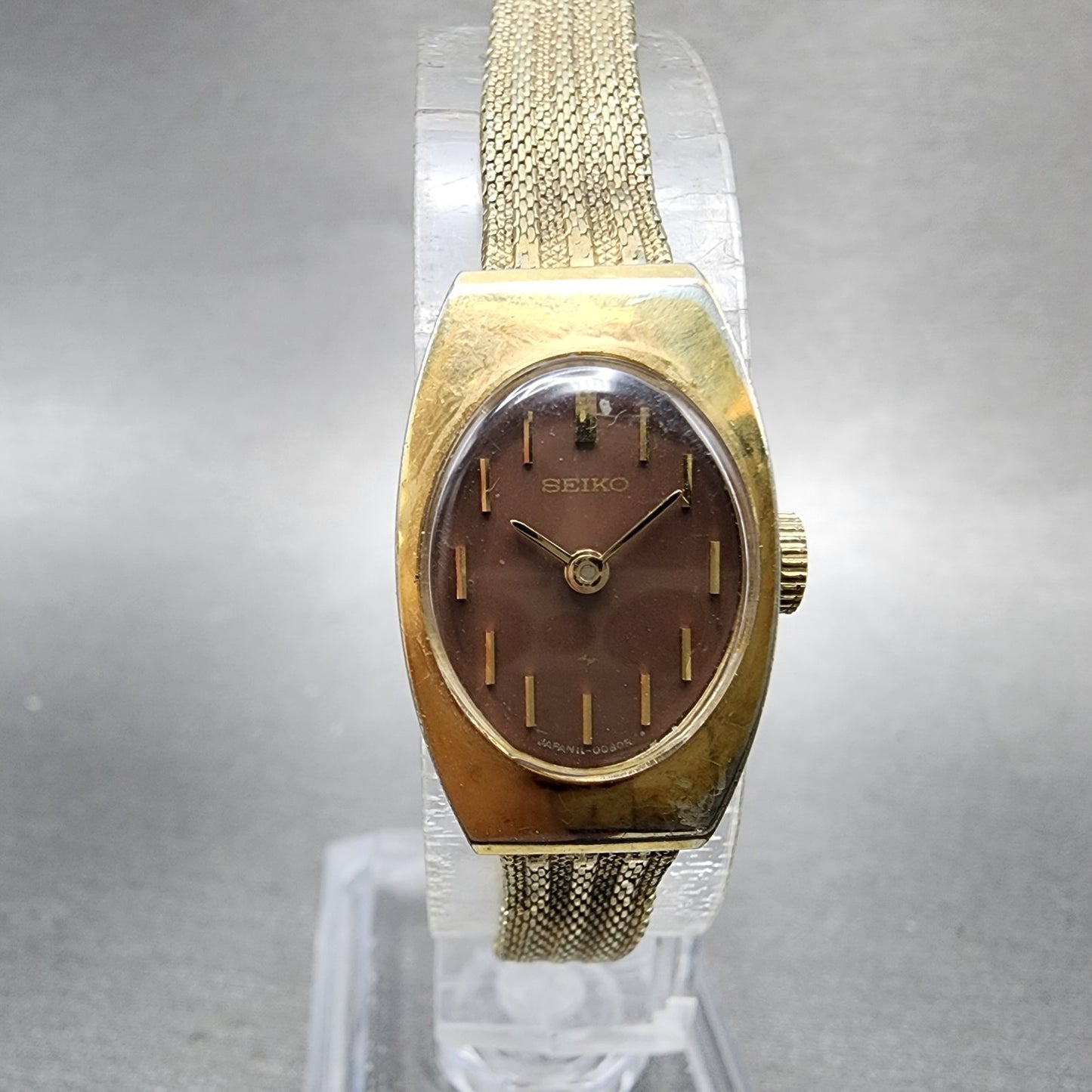 Seiko Watch Women 15mm Brown Dial Gold Tone Manual Wind Rectangle 117039 Runs0
