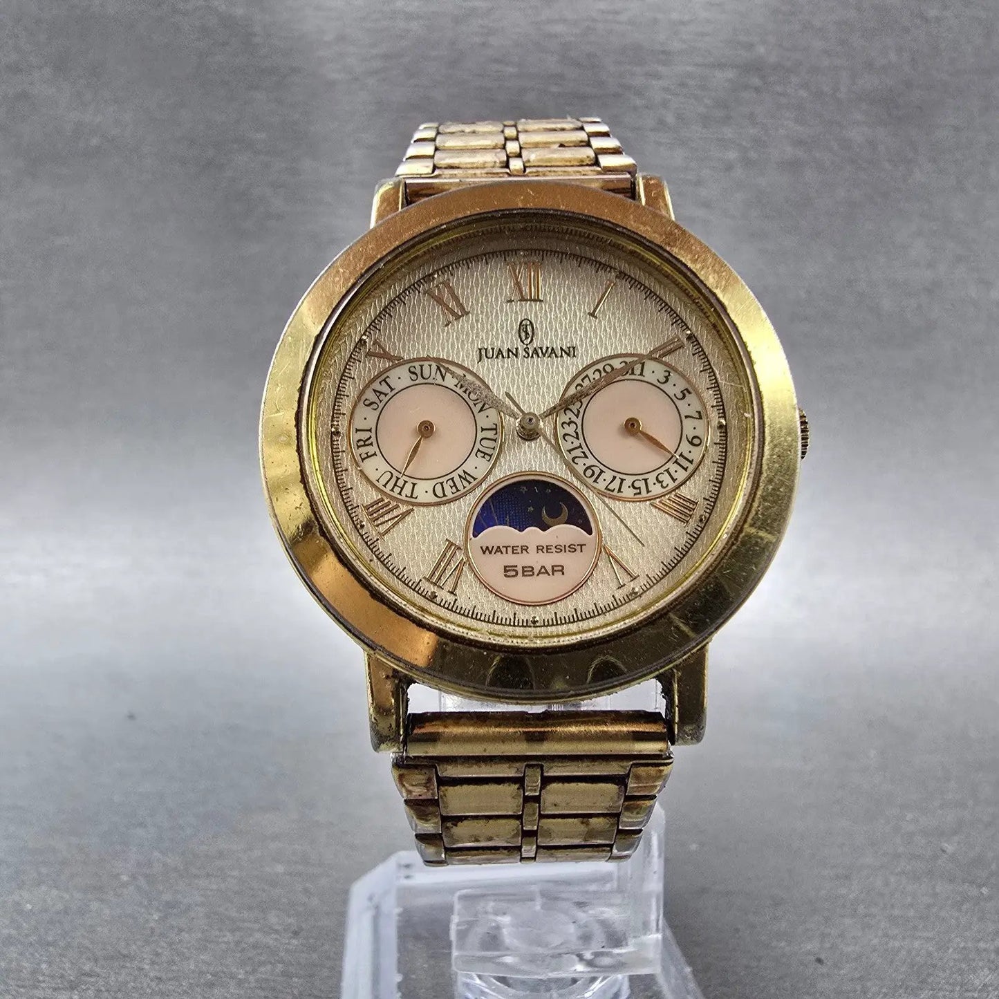 Juan Savani Watch Men 34mm Champagne Dial Gold Tone Daydate JS003 New Battery5