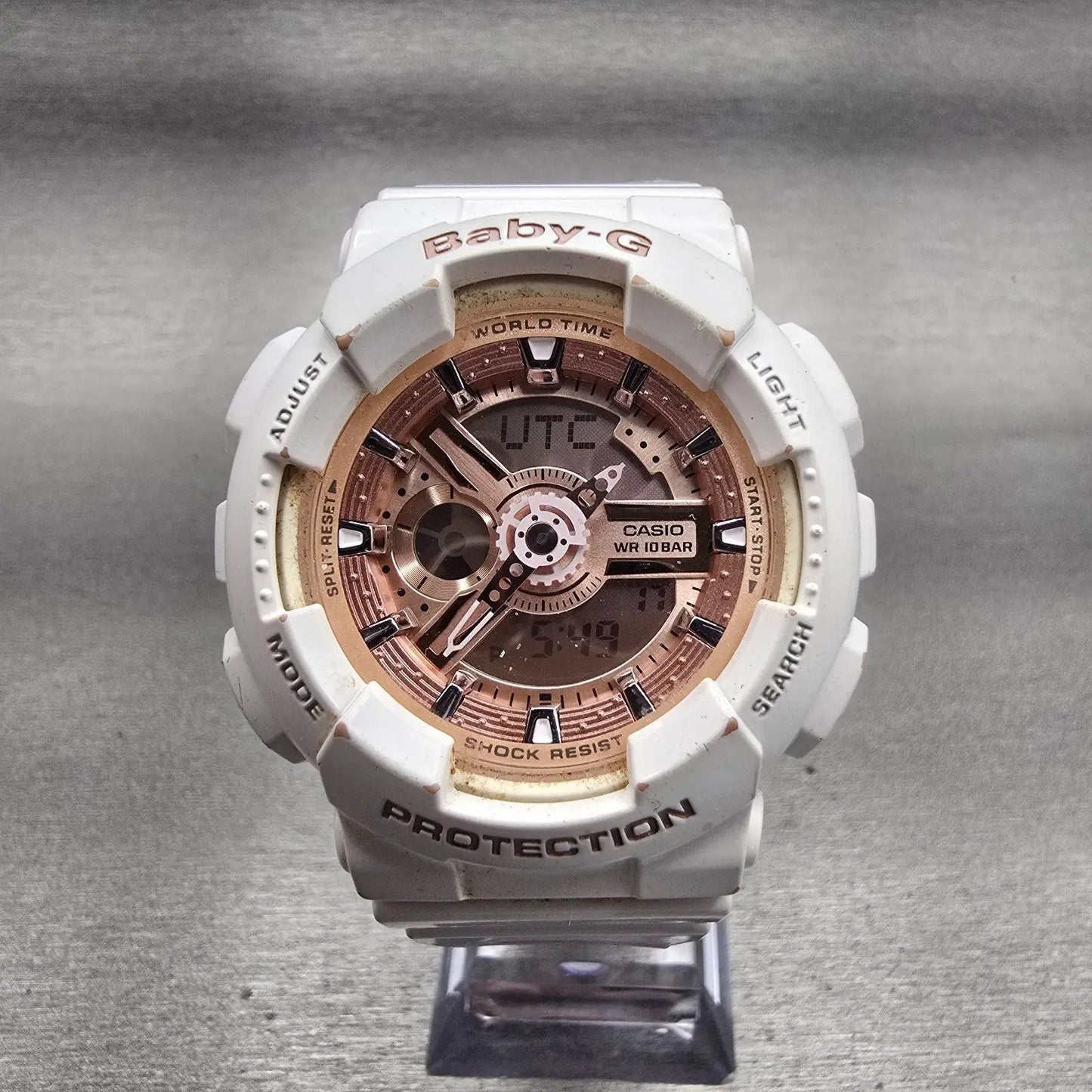 Casio Baby-G BA-100 Watch Women 42mm Rose Gold Dial White Chrono Alarm New Batt2
