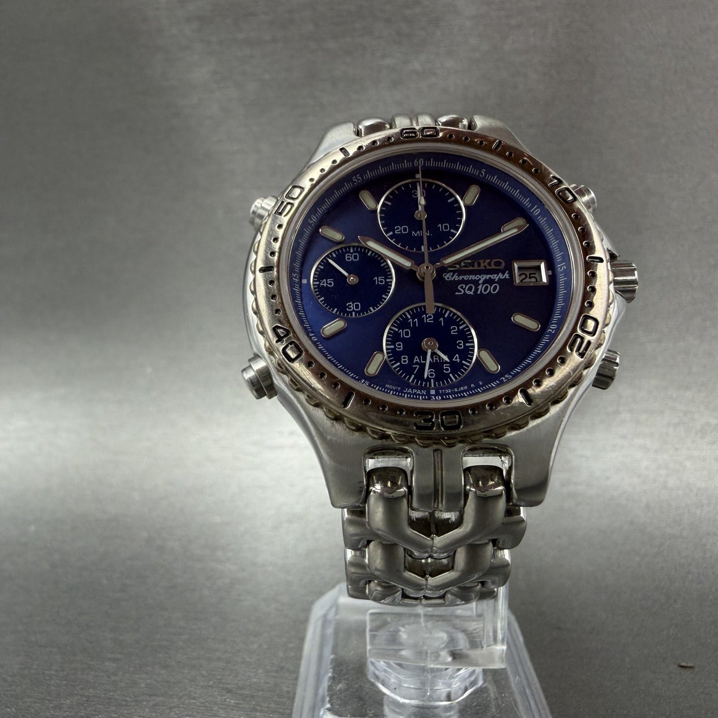 Seiko Chronograph Sports 100 Watch Men 37mm Blue Dial Silver Tone Date New Batt5