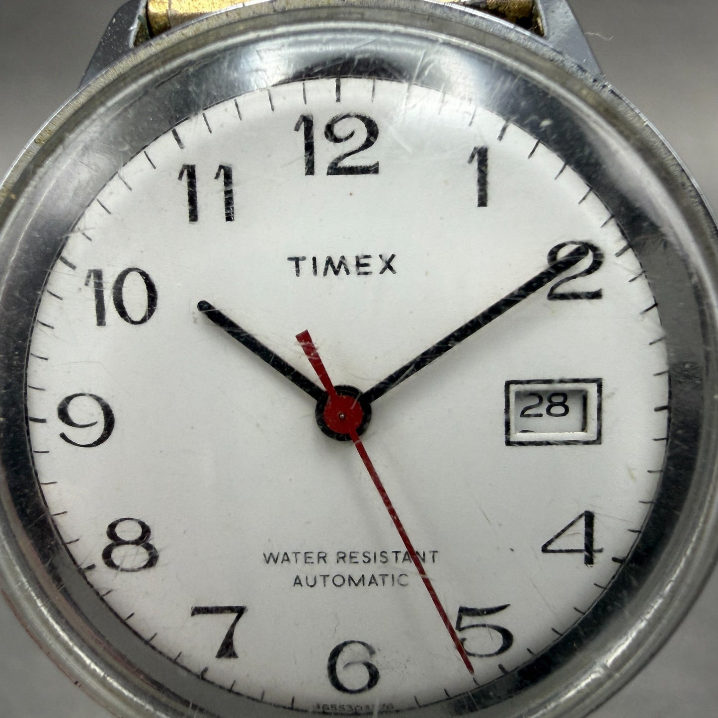Timex Viscount Automatic Watch Men 35mm White Dial Silver Tone Date Round Runs1