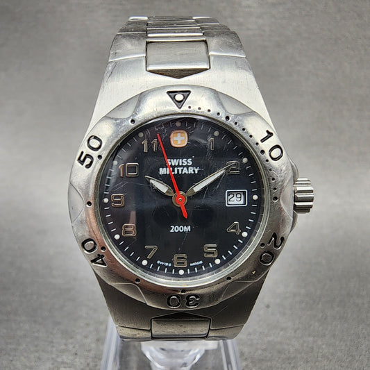 Swiss Military Dive Watch Women 31mm Blue Dial Silver Tone date Round New Batt0
