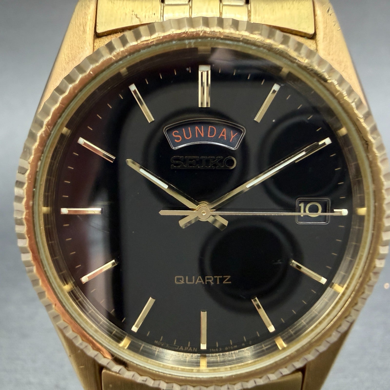 Seiko President Watch Men 36mm Black Dial Gold Tone 7n43-8111 READ!!!!!!! NewBat1