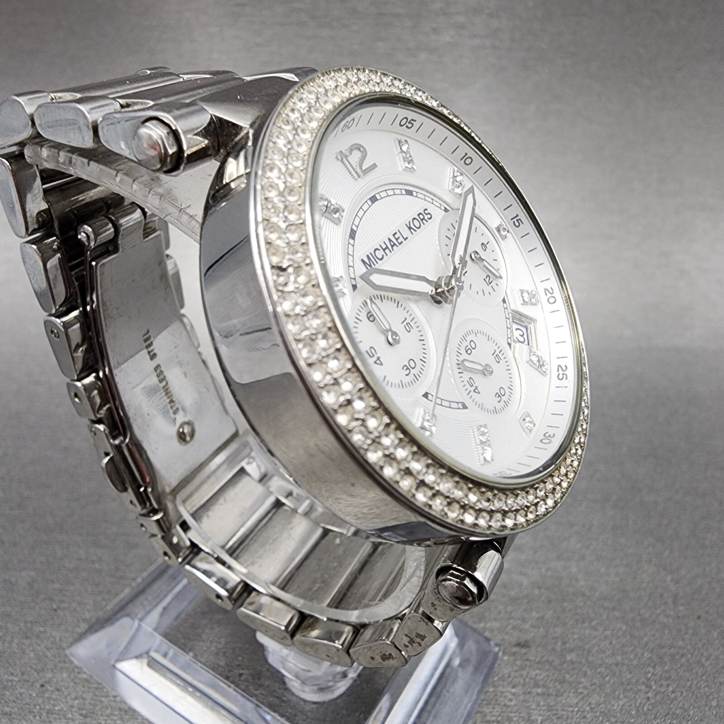 Michael kors Parker Chronograph Watch Women 39mm White Dial Steel Date New Batt3