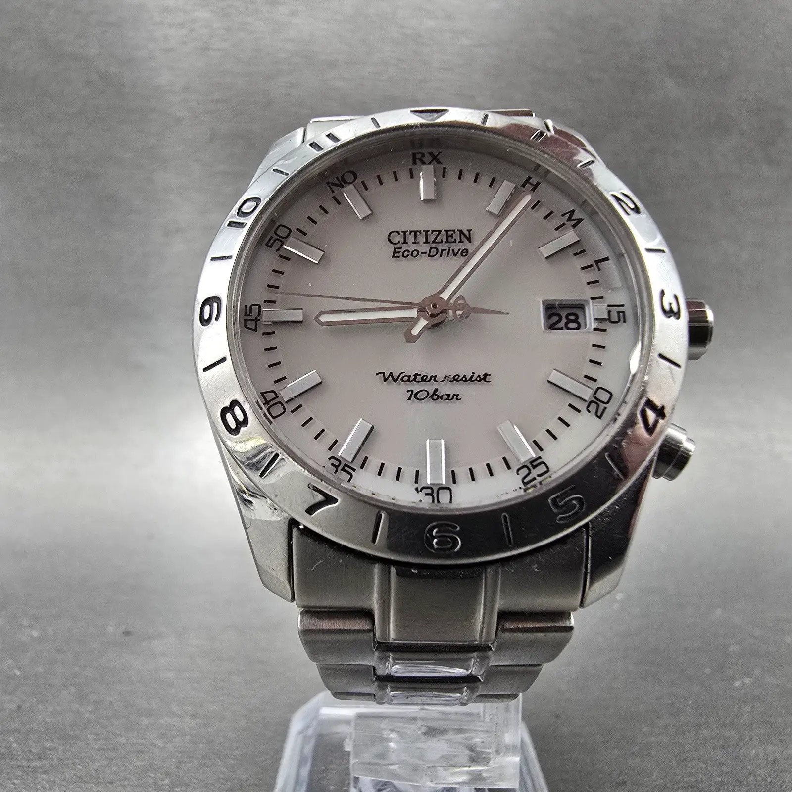 Citizen Eco-Drive Watch Men 38mm White Dial Steel Atomic Date H416-S046998 PARTS6