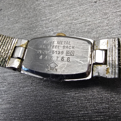 Seiko Watch Women 13mm Silver Dial Two Tone Rectangle 2E20-5139 New Battery VTG10