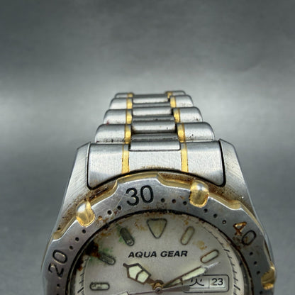 Seiko Alba Aqua Gear Watch Men 37mm Silver Dial Two Tone Daydate New Battery VTG4