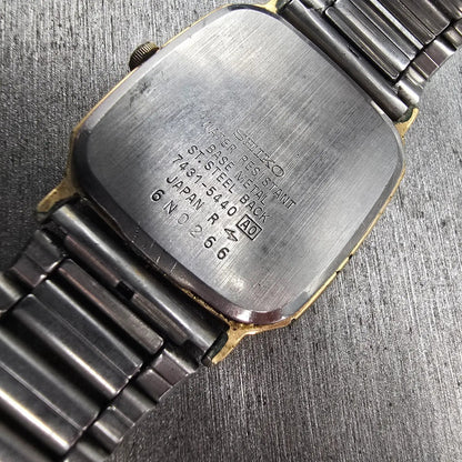 Seiko Tank Watch Men 27mm Gold Dial Gold Tone Rectangle 7431-5440 New Battery10