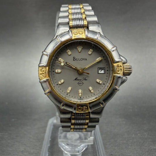 Bulova Marine Star Watch Women 27mm Gray Dial Two Tone Date  New Batt0