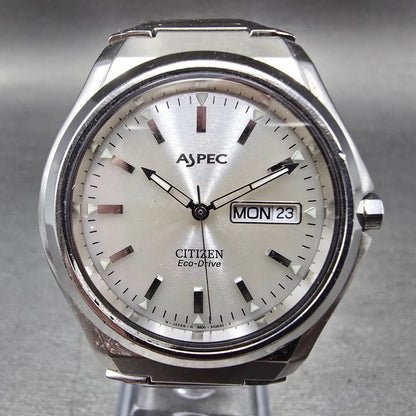 Citizen Eco-Drive Aspec Watch Men 37mm White Dial Steel Daydate Round Runs JDM0
