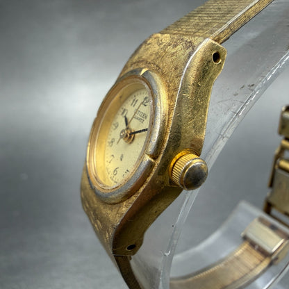 Citizen CQ Watch Women 17mm Champagne Dial Gold Tone Oval 2951-293886 New batt2