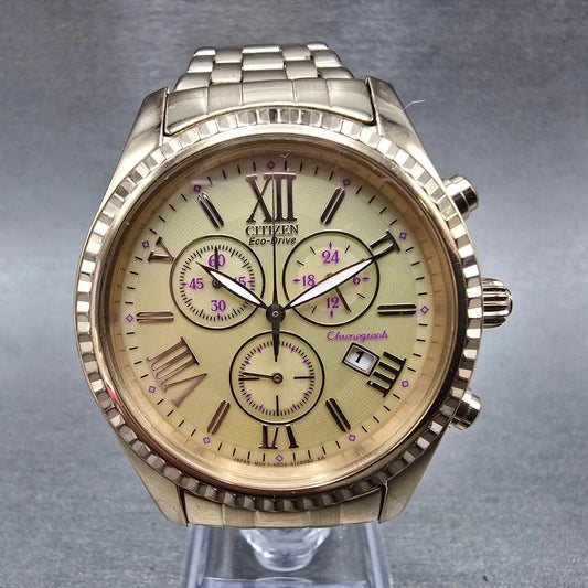 Citizen Eco-Drive Chronograph Watch Women 39mm Champagne Dial Rose Gold Tone Run0