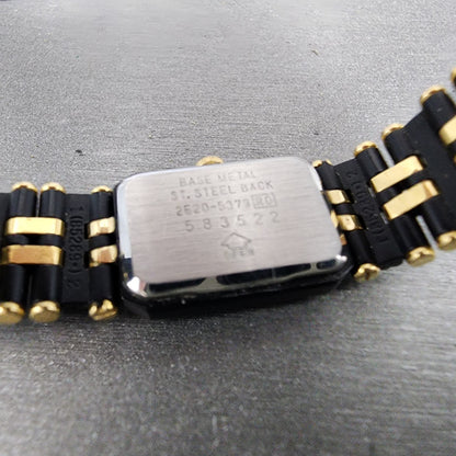Seiko Tank Watch Women 14mm Black Dial Black & Gold Tone 2e205379 New Battery9