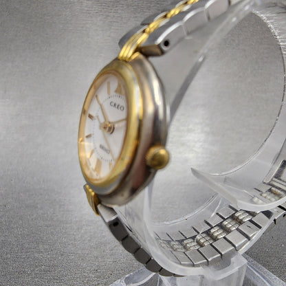 Seiko Creo Watch Women 23mm White Dial Two Tone 4n210140 New Battery2