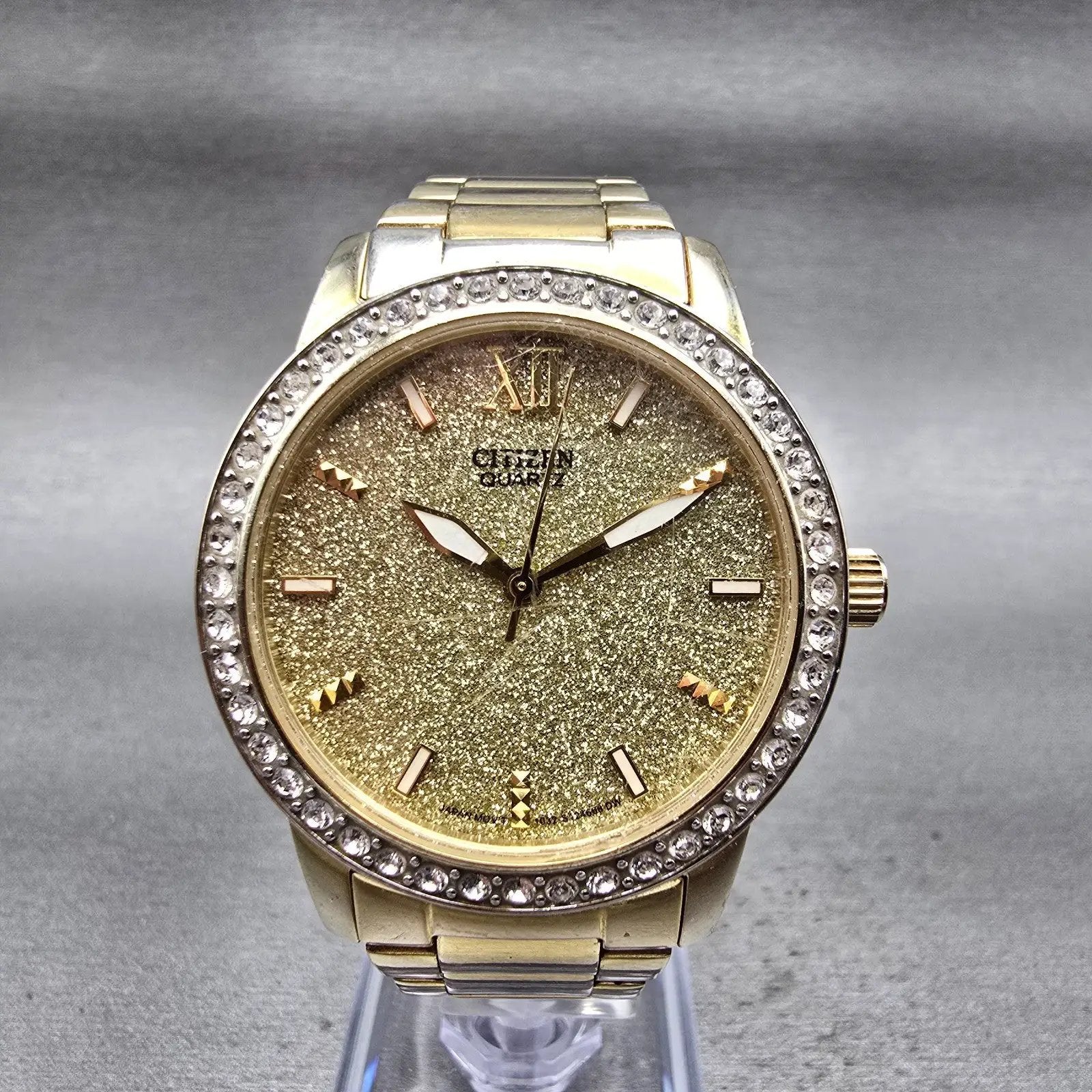 Citizen Watch Women 35mm Gold Dial Gold Tone Gemmed Round 1032-S086248 New Batt0