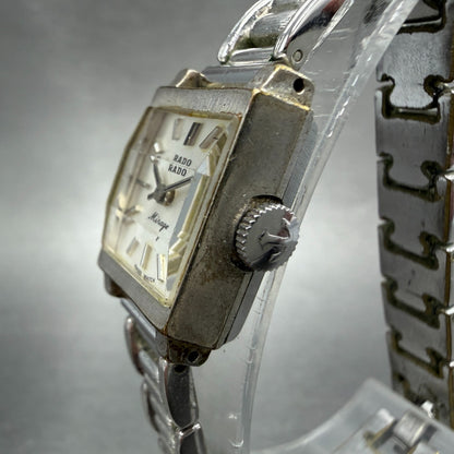 Rado Mirage Watch Women 16mm White Dial Silver Tone Rectangle Manual Wind Run2