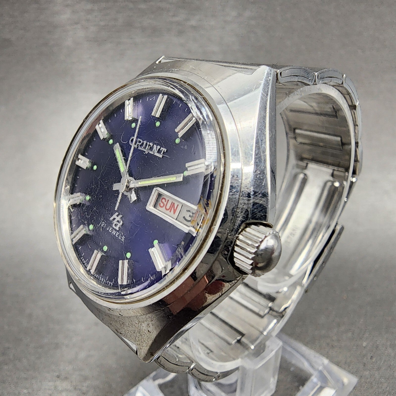 Orient HA Automatic Watch Men 38mm Blue Dial Steel Daydate Round 21J Runs2