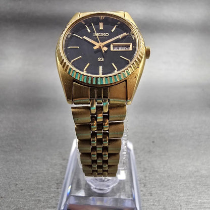 Seiko SQ Watch Women 24mm Black Dial Gold Tone Daydate Round 3Y03-0169 New Batt5