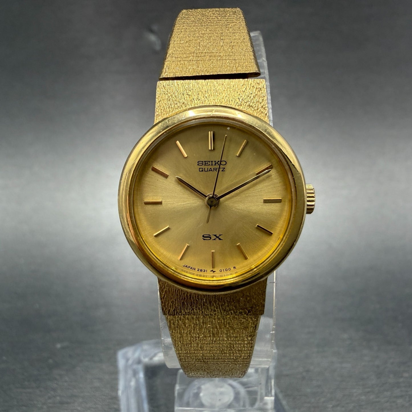 Seiko SX Watch Women 21mm Champagne Dial Gold Tone Round 2B31-0020 New Battery0