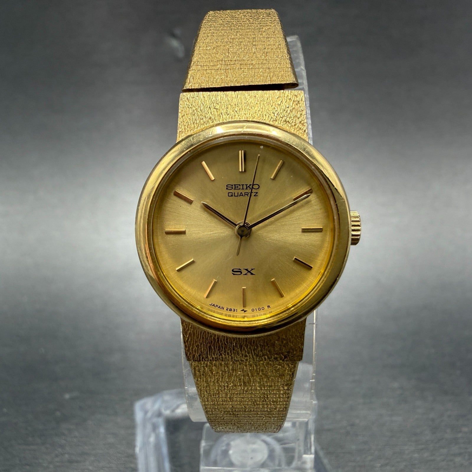 Seiko SX Watch Women 21mm Champagne Dial Gold Tone Round 2B31-0020 New Battery0