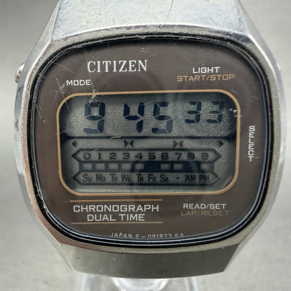 Citizen Digital Watch Men 33mm Digital Silver Tone Dual Time Chrono New Battery1