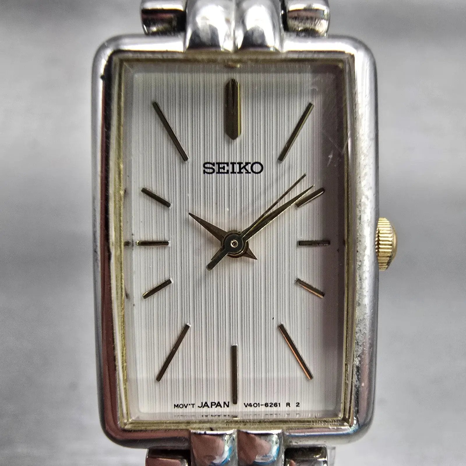 Seiko Watch Women 18mm White Dial Silver Tone Rectangle V401-6279 New Battery1