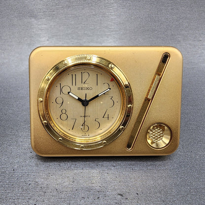 Seiko Travel Alarm Clock Champange Dial Gold Tone 2.5" by 1.85 New BattUP302G0