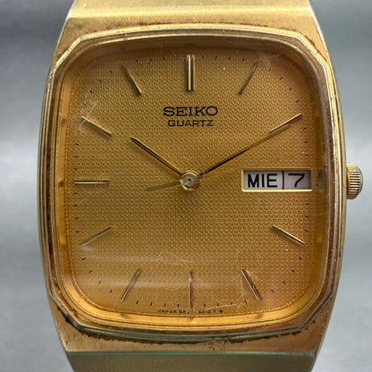 Seiko Watch Men 29mm Gold Dial Gold Tone Daydate Rectangle 6533-5010 New Battery1