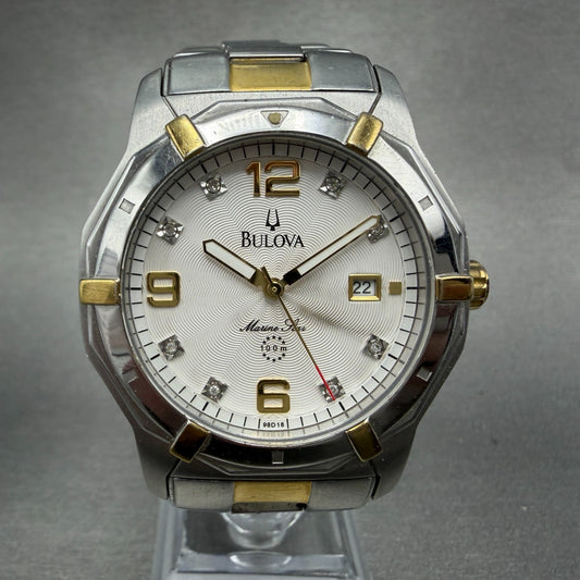 Bulova Marine Star Watch Men 39mm Silver Dial Two Tone Date Round 98D18 PARTS0