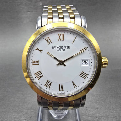 Raymond Weil Toccata Watch Men 35mm White Dial Two Tone Date Round New Battery W0