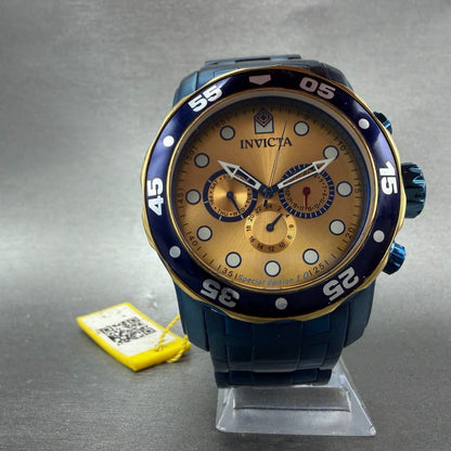 Invicta Pro Diver Watch Men 49mm Gold Dial Blue Tone Daydate Round 15044 New Bat5